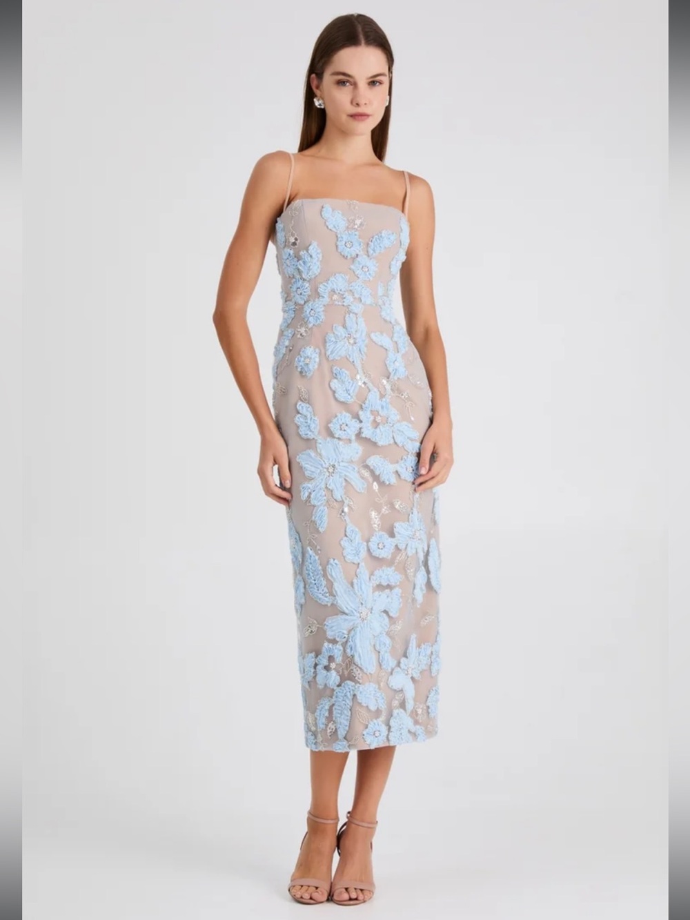 helsi gemma blue 3d floral sequin embroidered maxi gown dress size small NEW